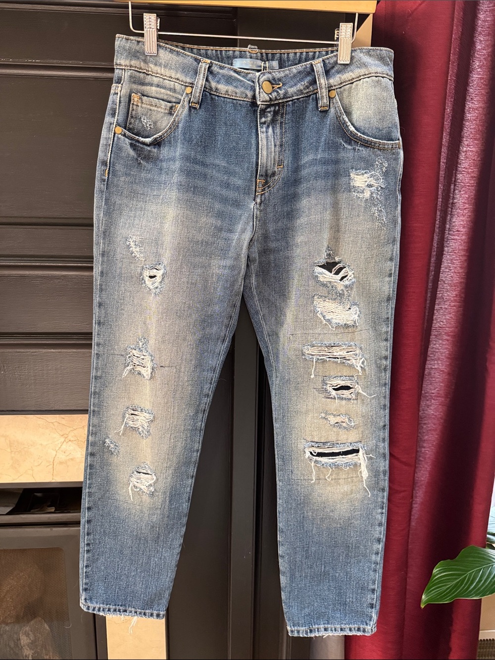 AMEN Italian Distressed Blue Denim Jeans - Casual Ripped Style sz 42/8